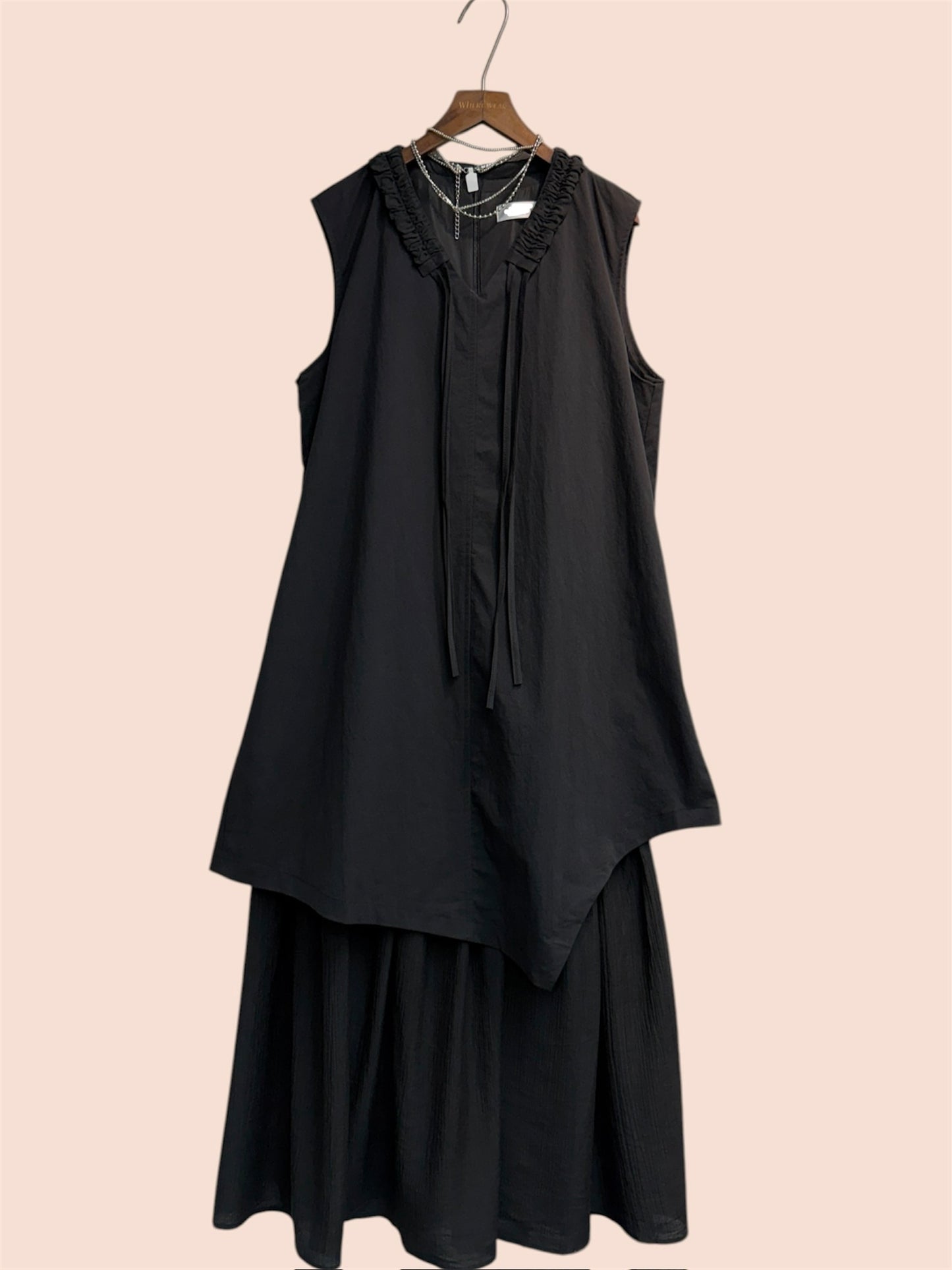 V ruffle neck two tone vest one piece #00480