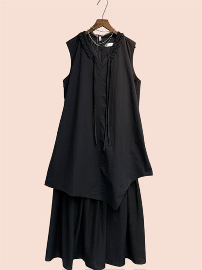 V ruffle neck two tone vest one piece #00480
