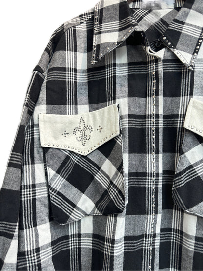 Bean collar big grid shirt