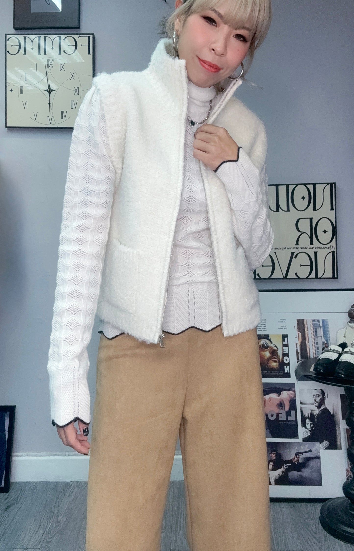 Wool knit zip vest jacket #00079