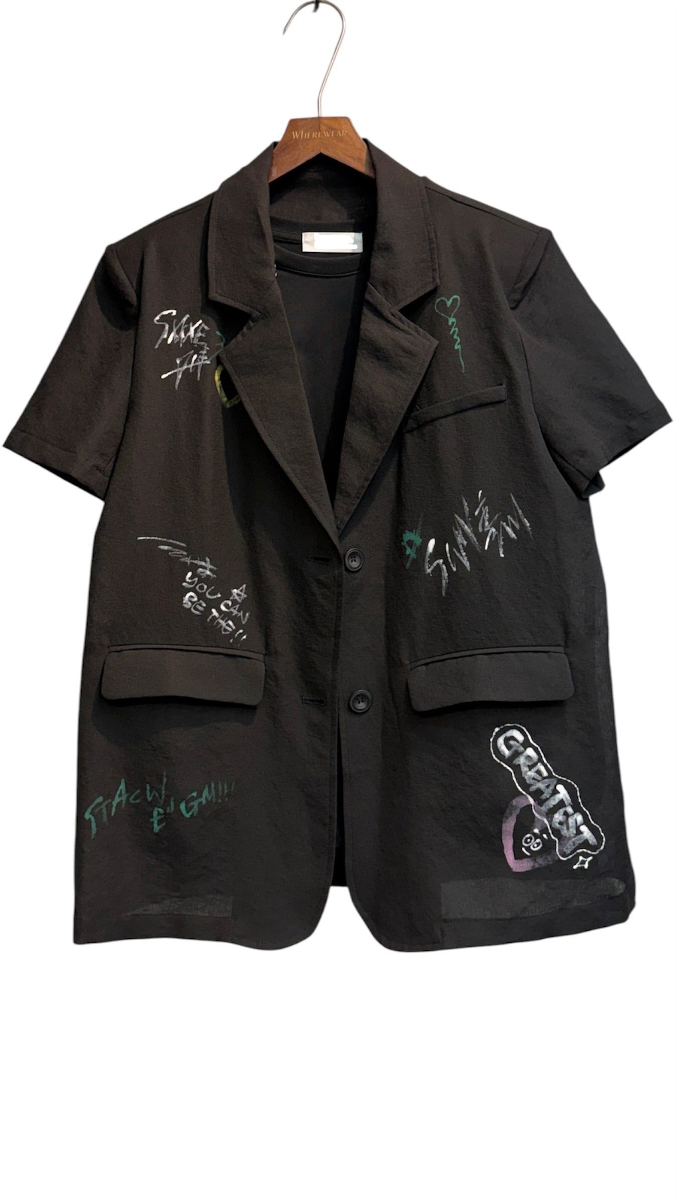 Words printed short sleeves blazer #00798