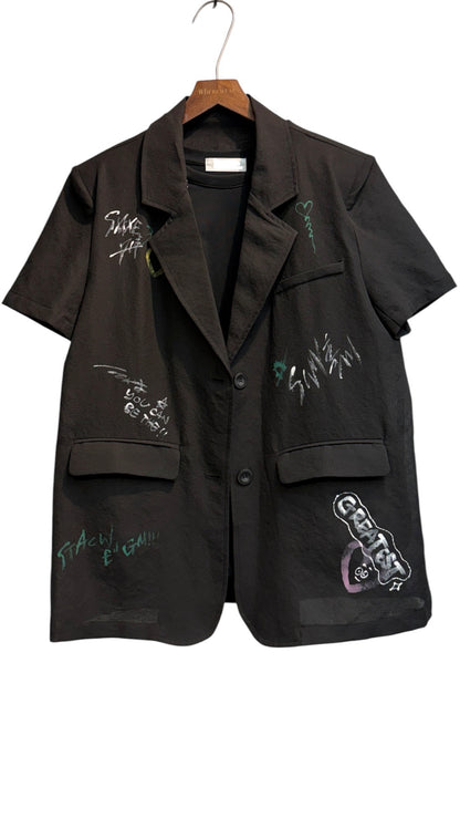 Words printed short sleeves blazer #00798