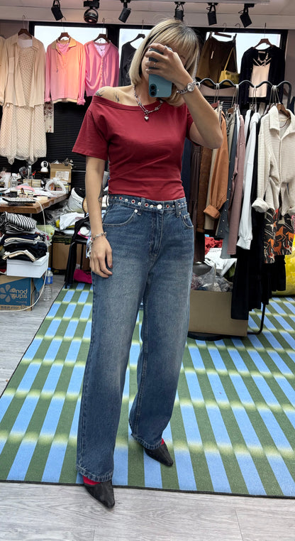Big collar/One shoulder tee #00383