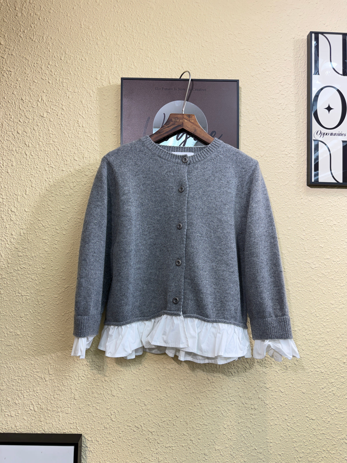 Ruffle shirt hem knitted cardigan #01010