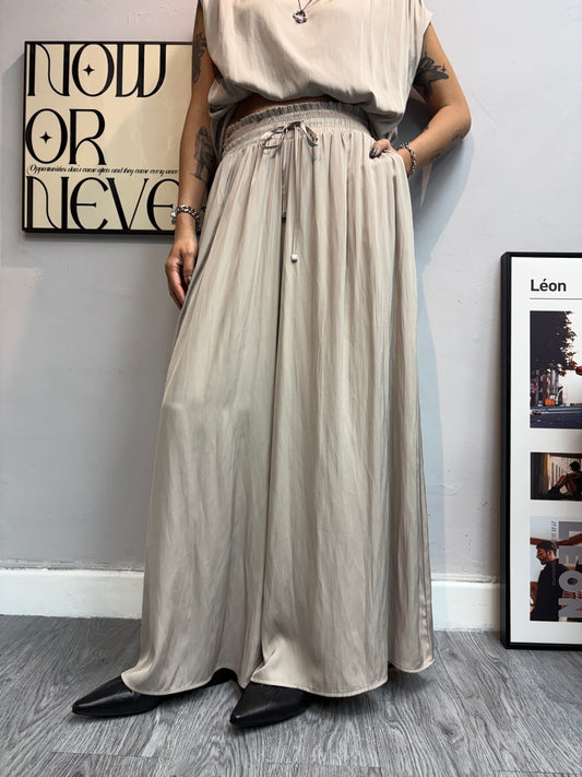 Full elastic silky pants #00751