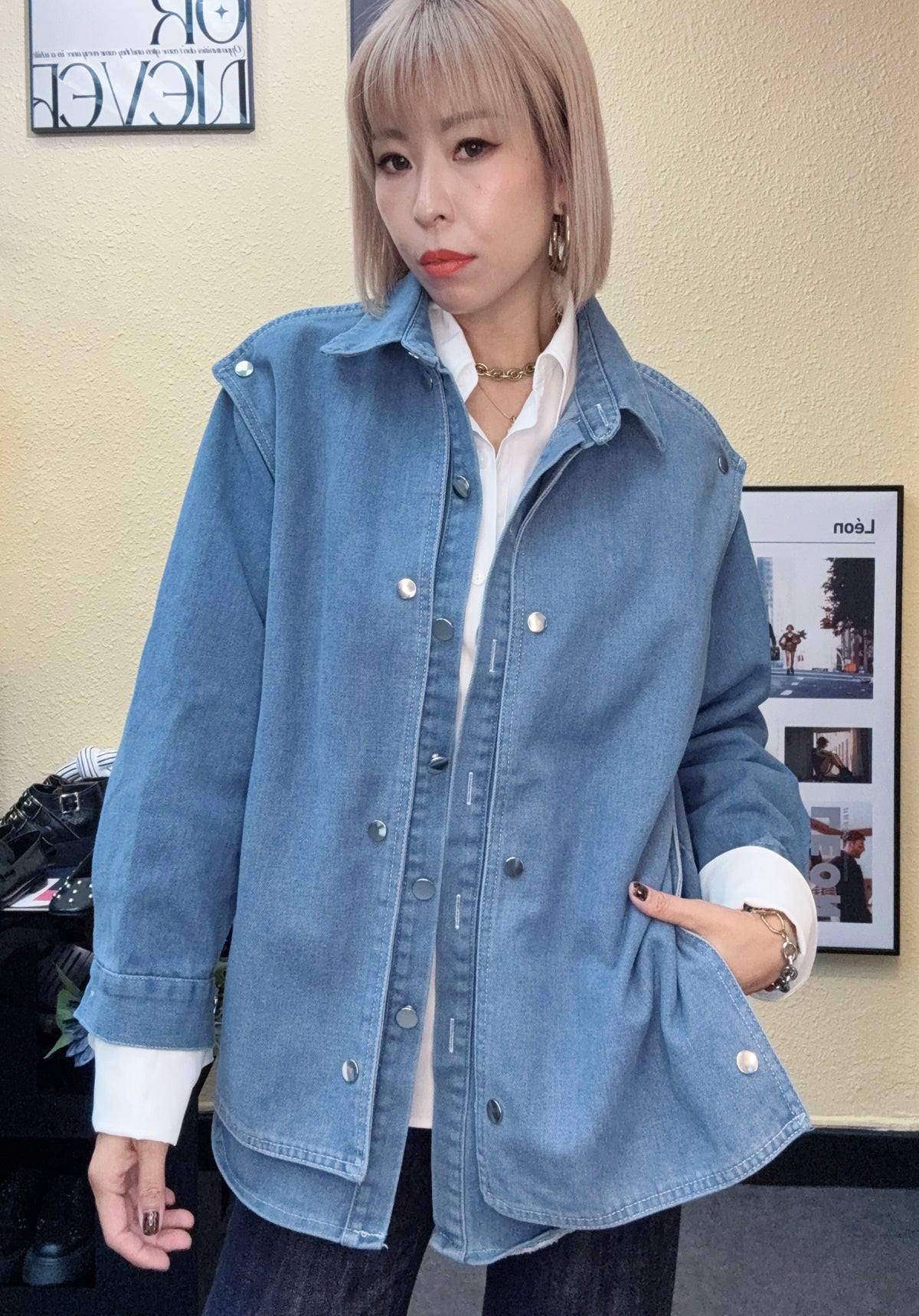 Shirt collar fake two pieces jacket #00974