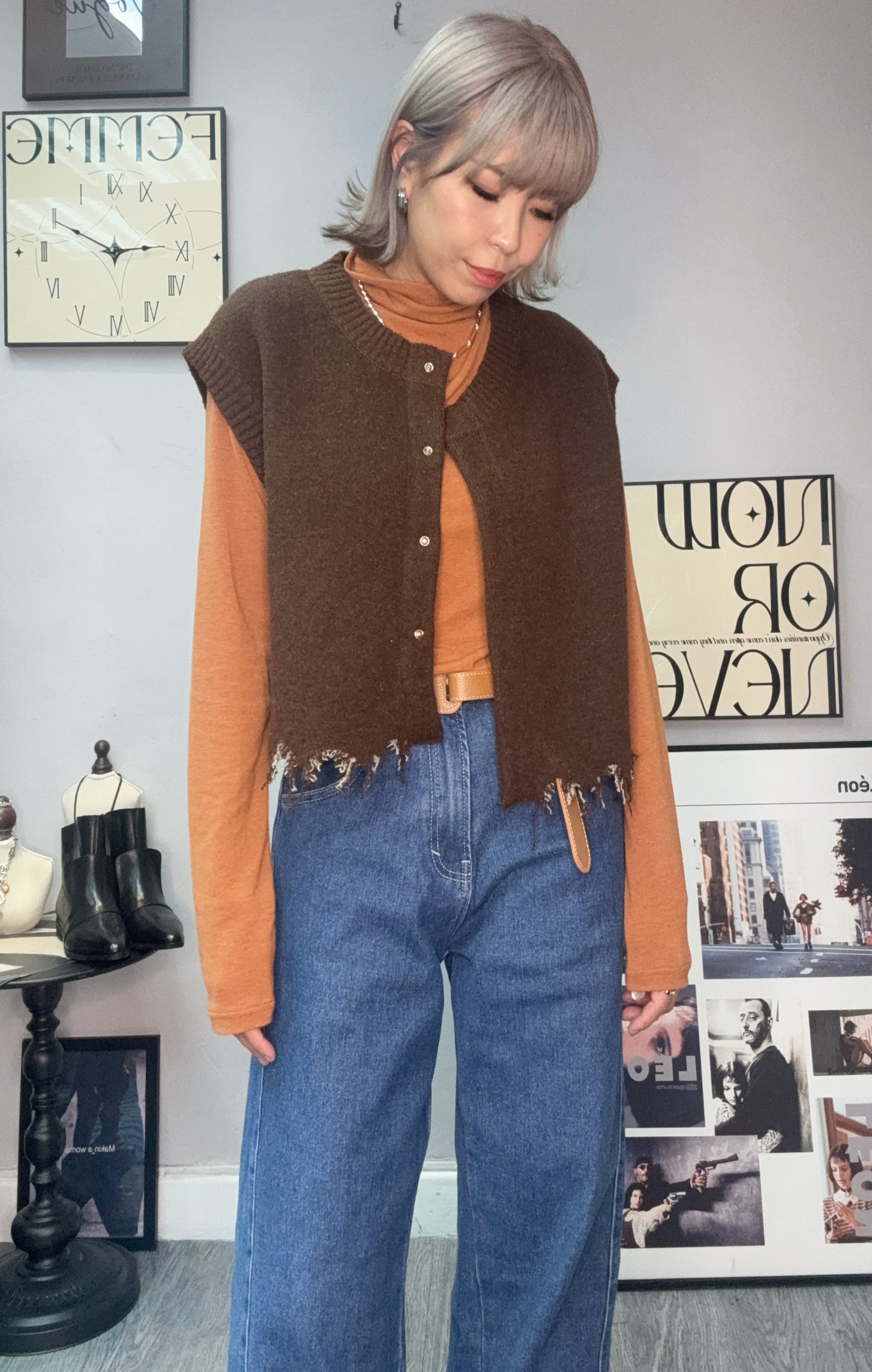 Plain front knit vest cardigan #00056