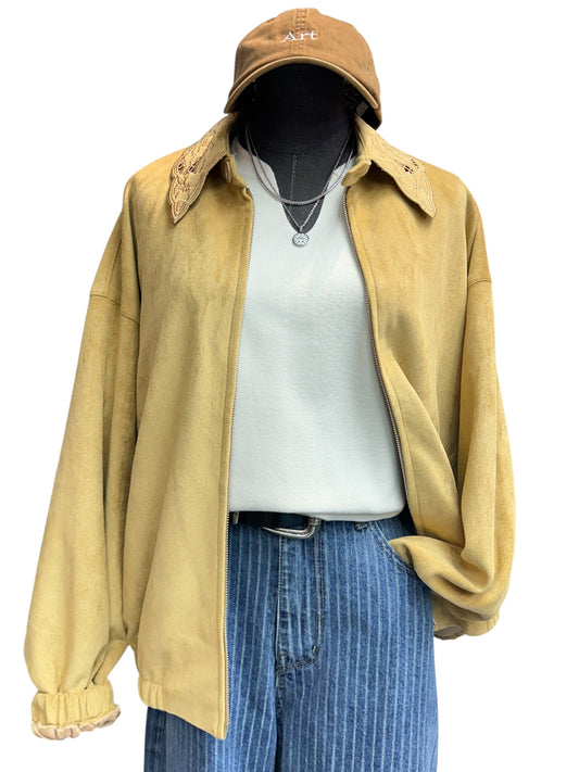 Embroidery collar leopard skin jacket