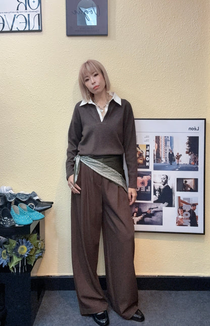 Fake two pieces shirt x knitted top #00970