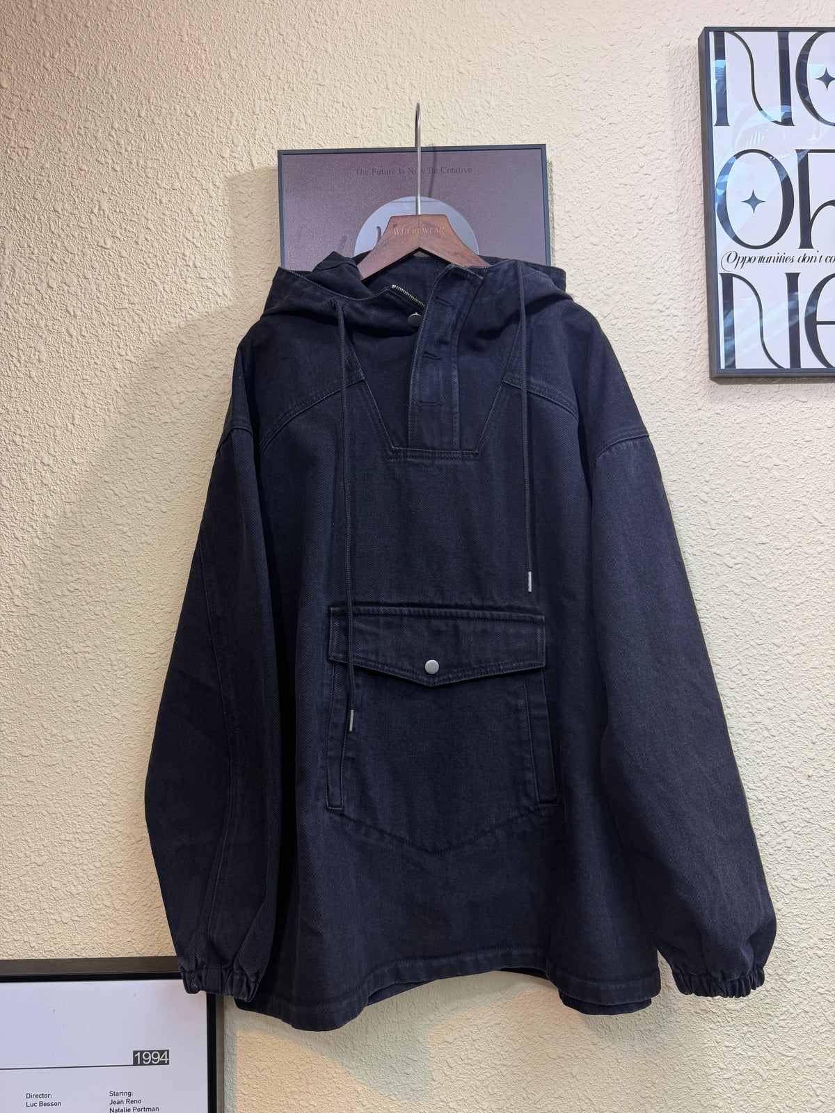 With hat denim hoodie #00998