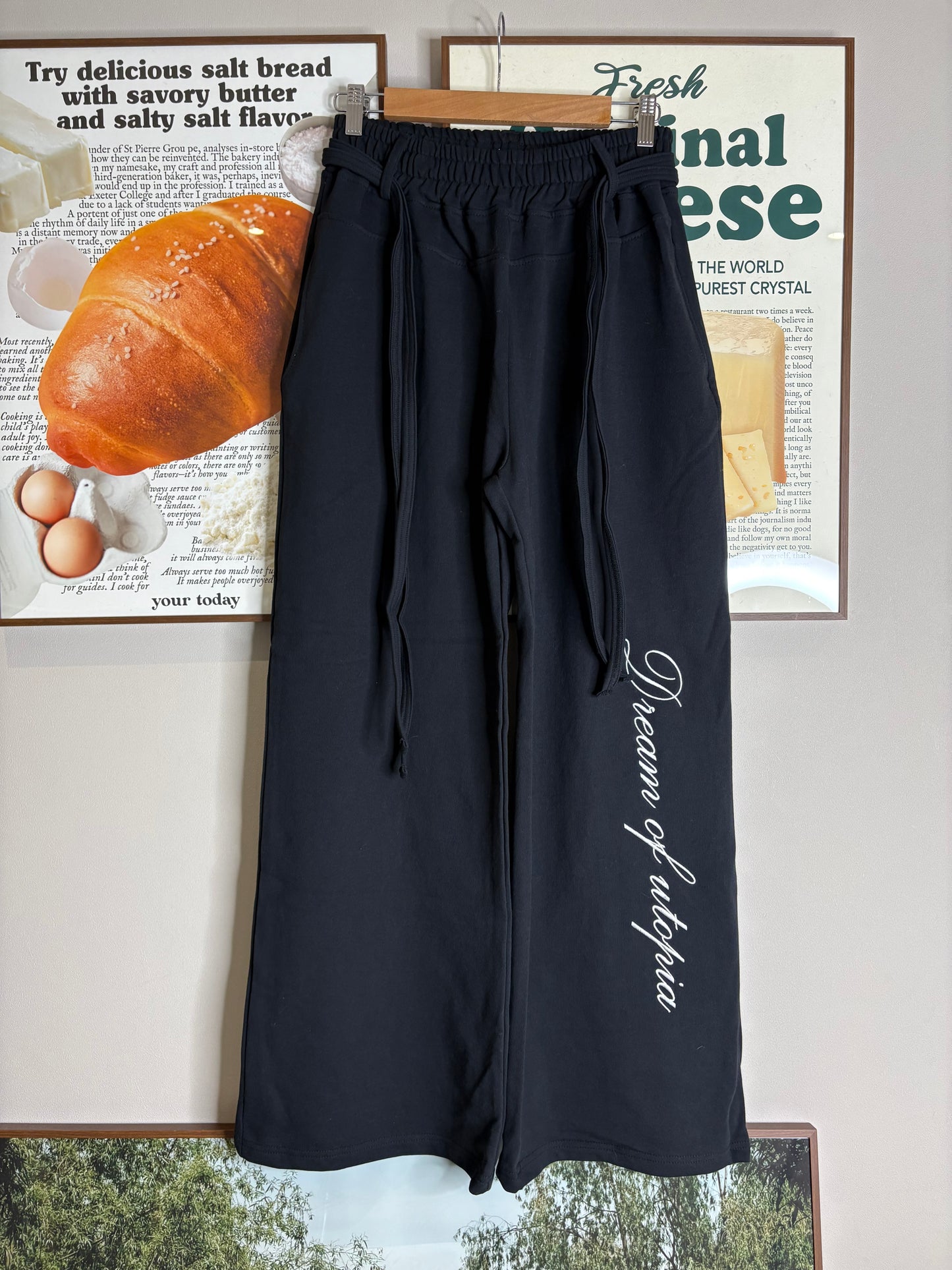 Embroidery words cotton pants