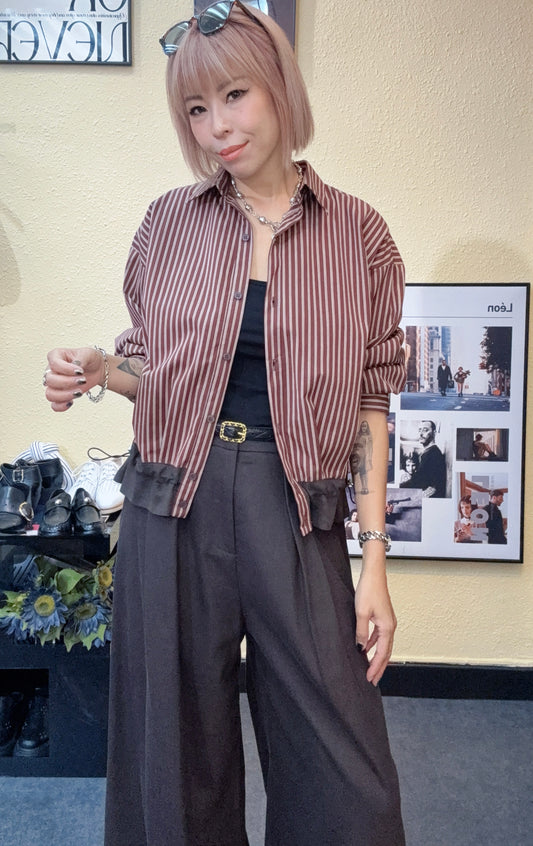 Striped puff hem shirt #00917