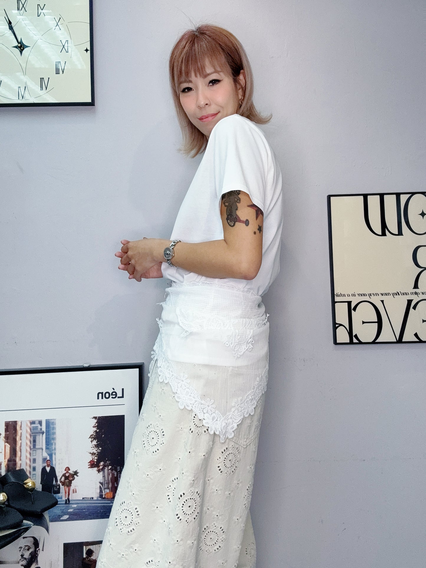With embroidery see through scarf tee #00612