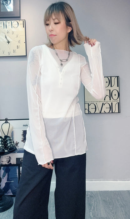 （🏷️-20%）Back ribbon see through top #00431