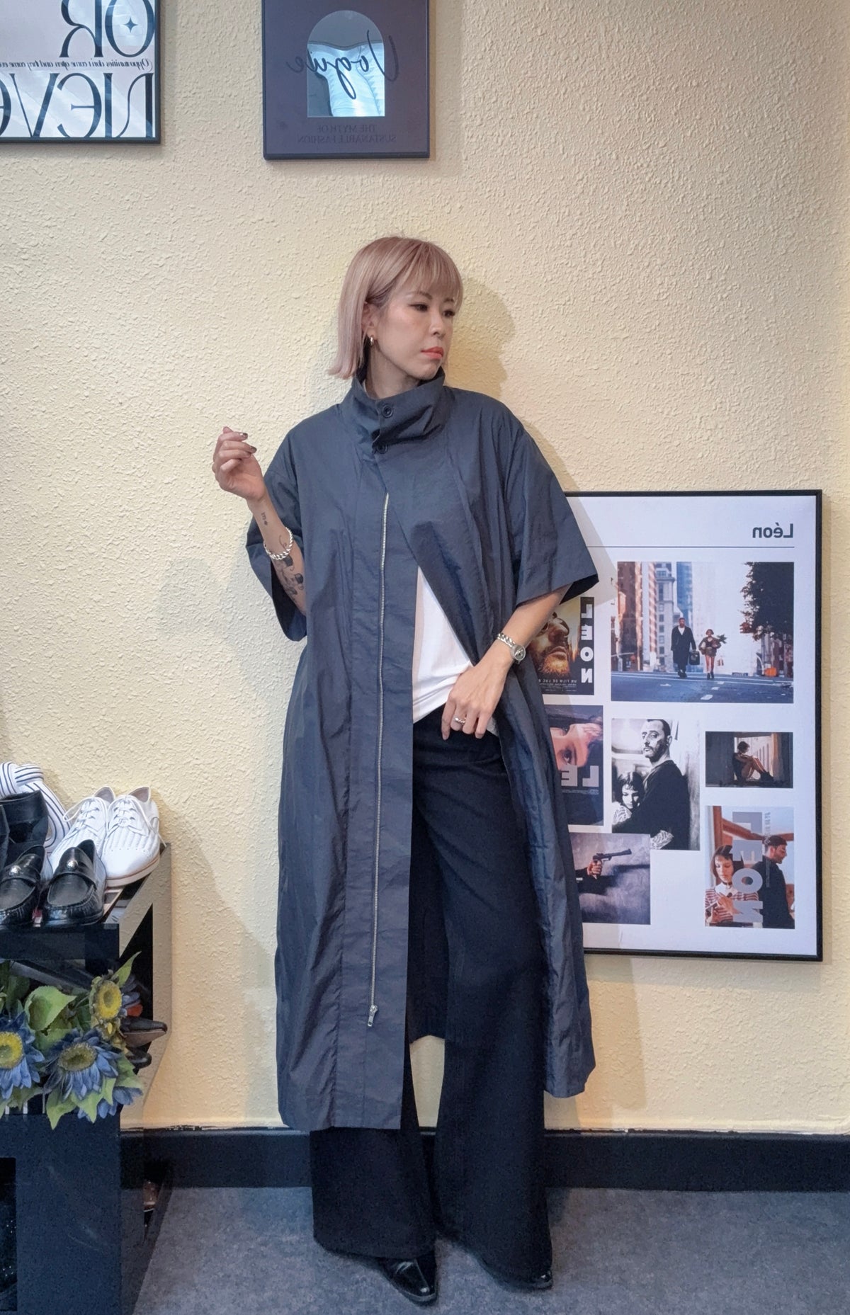 Stand collar loose long outer #00926