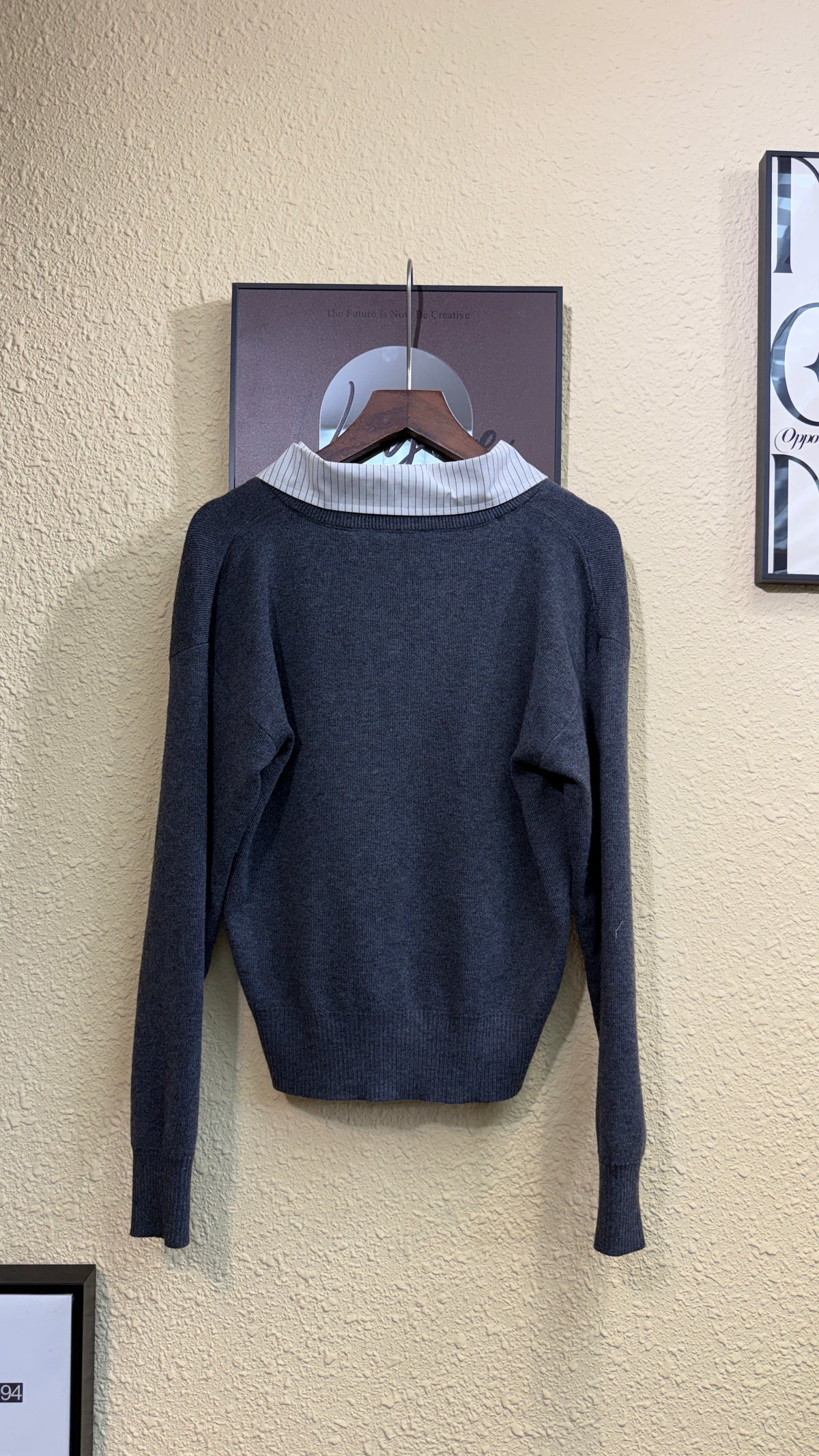 Fake two pieces shirt x knitted top #00970