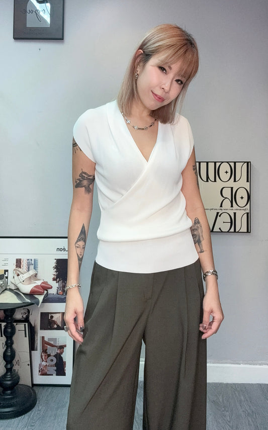 Big v neck cap sleeves knitted top #00735