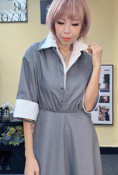Fake two pieces double collar one piece #00874