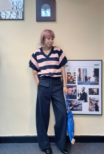 2 tone striped v neck top