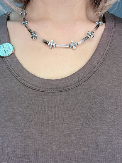 Cross x transparent strip necklace