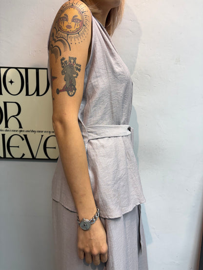 V neck tie waist tank set #00720