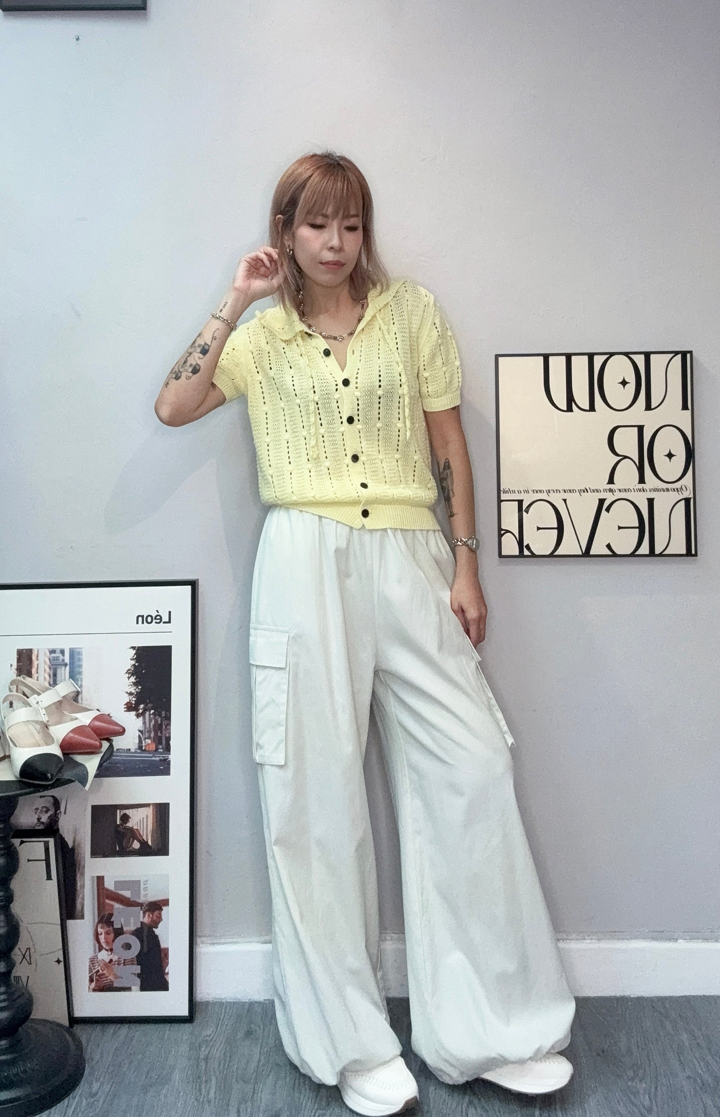 Shirt collar embroidery knit cardigan #00682