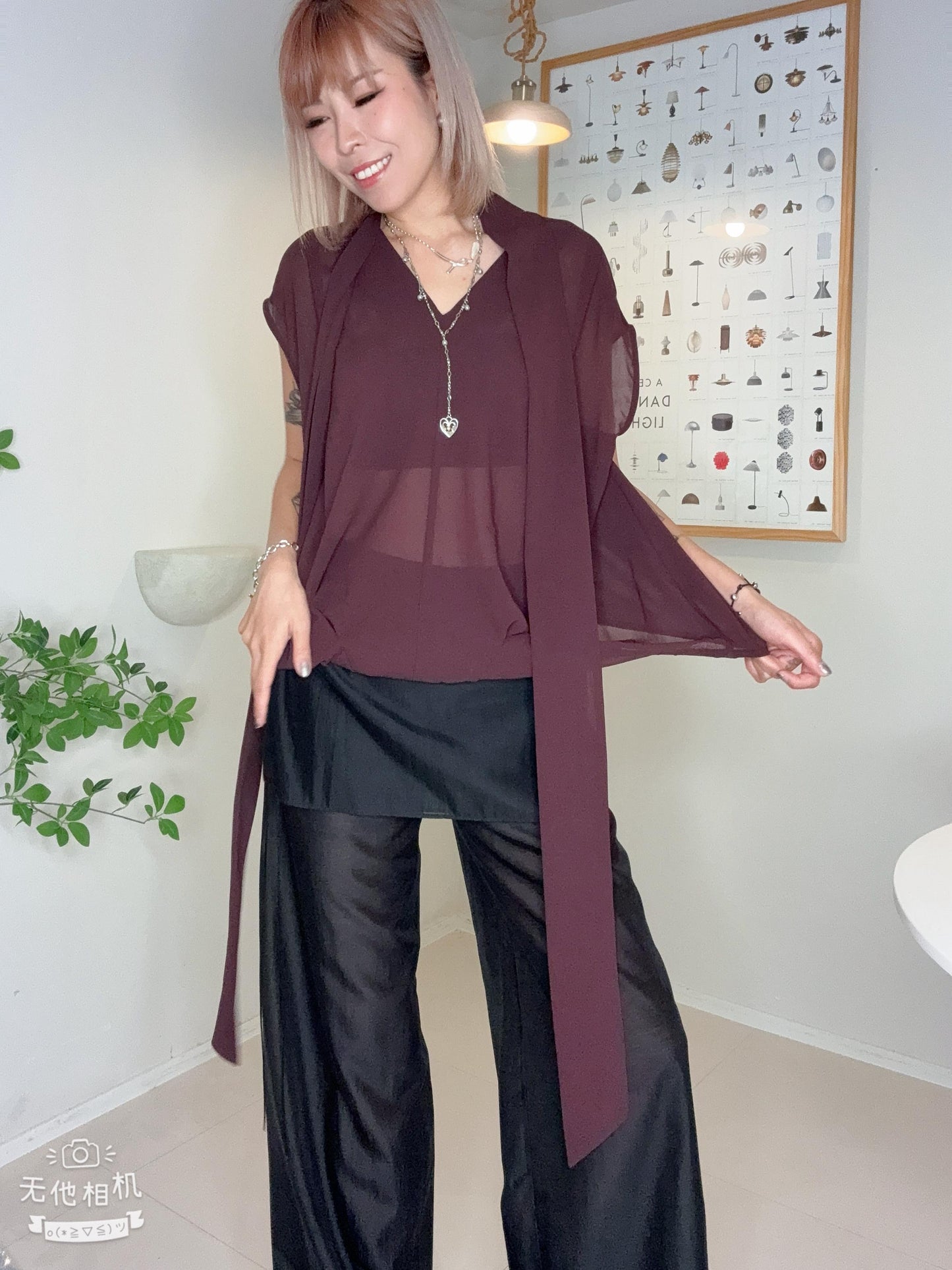 Tie collar chiffon blouse #00704