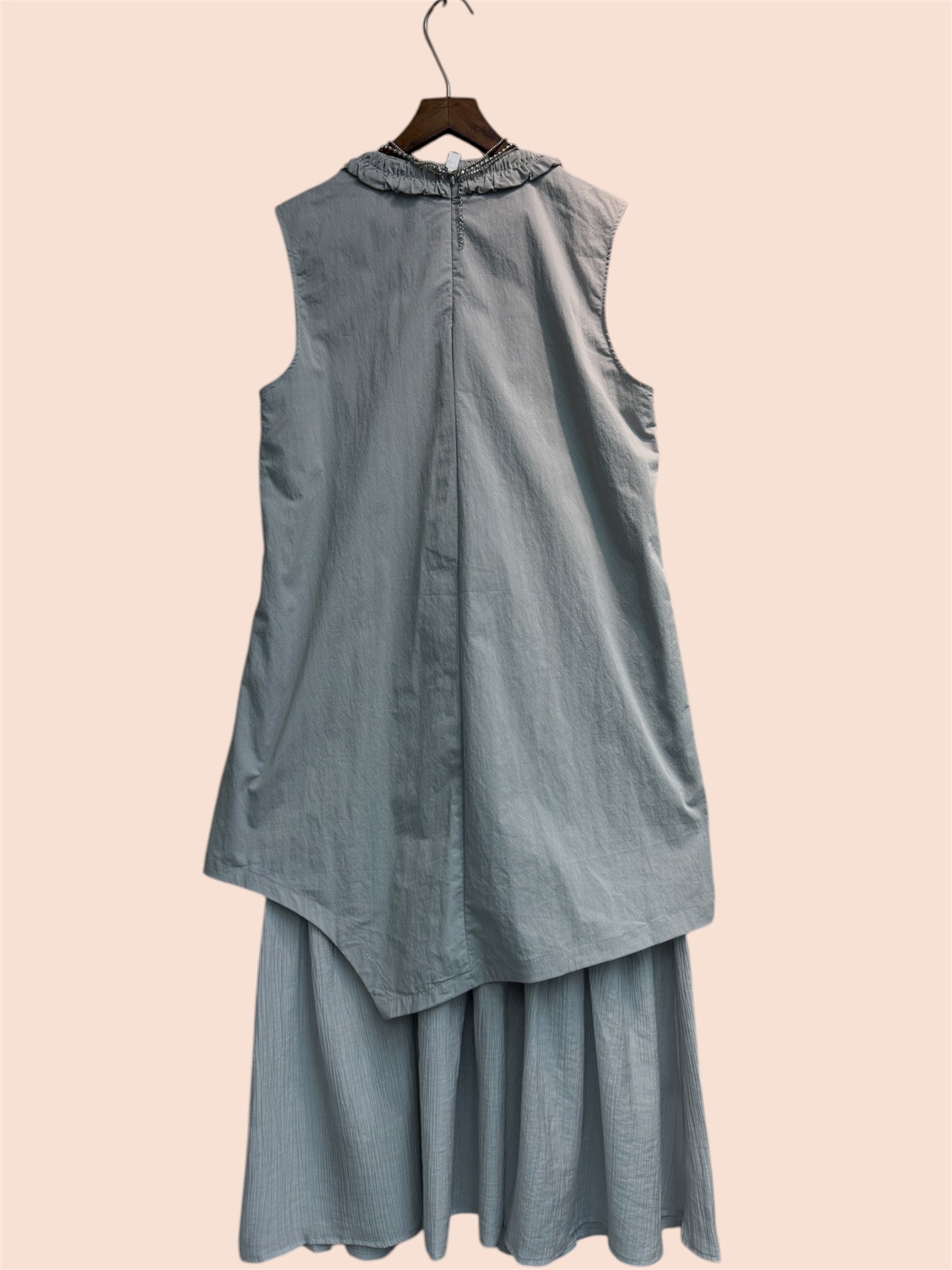 V ruffle neck two tone vest one piece #00480