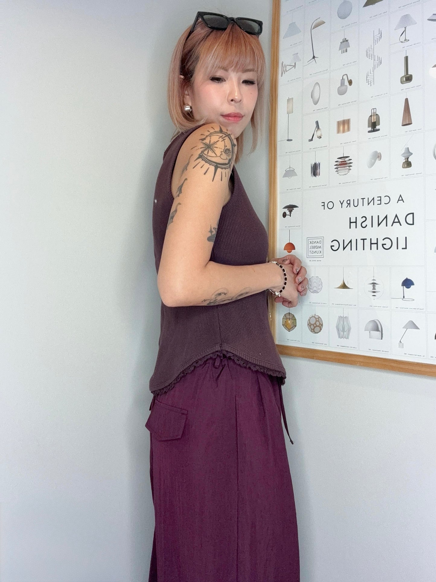 Waffle pattern embroidery hem tank #00700