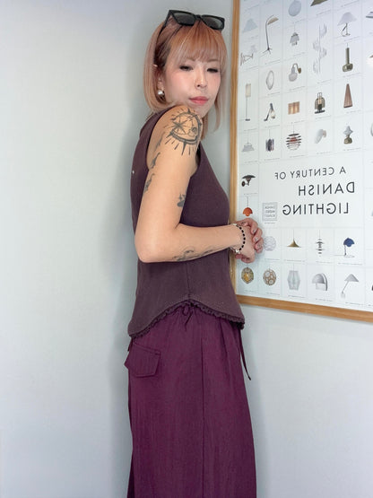 Waffle pattern embroidery hem tank #00700