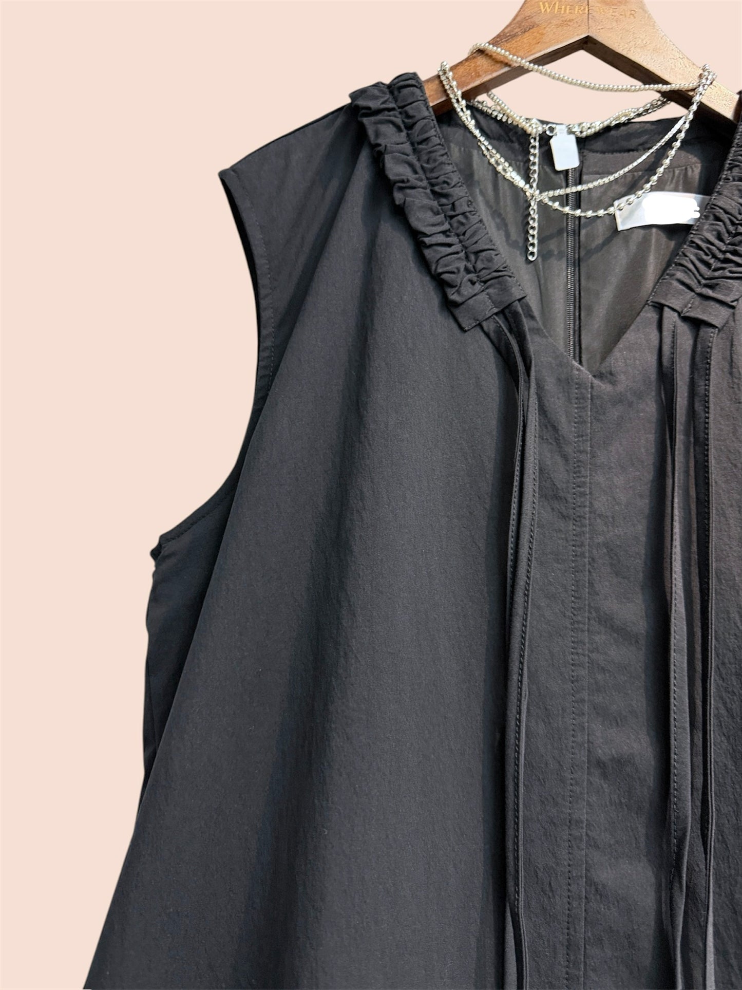 V ruffle neck two tone vest one piece #00480