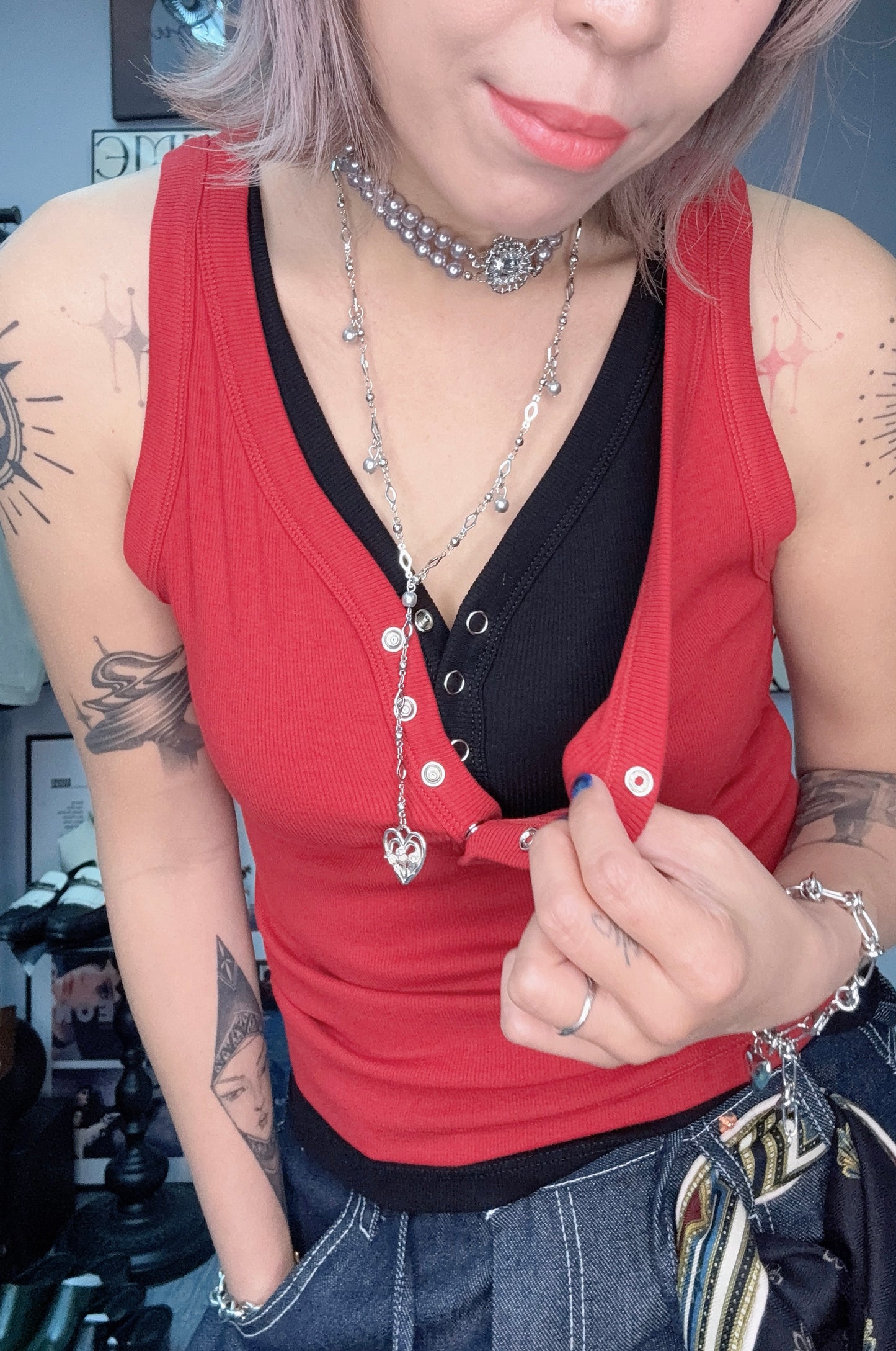 Front buttons rib vest tee #00412