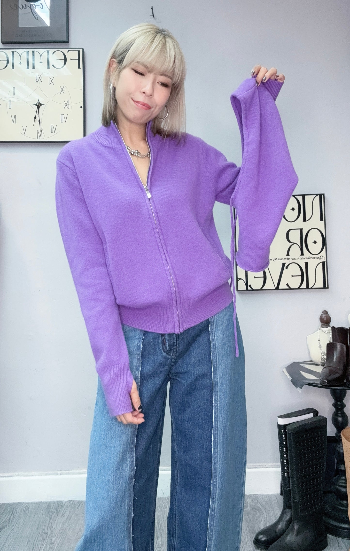 Take off hat zip knit jacket #00138