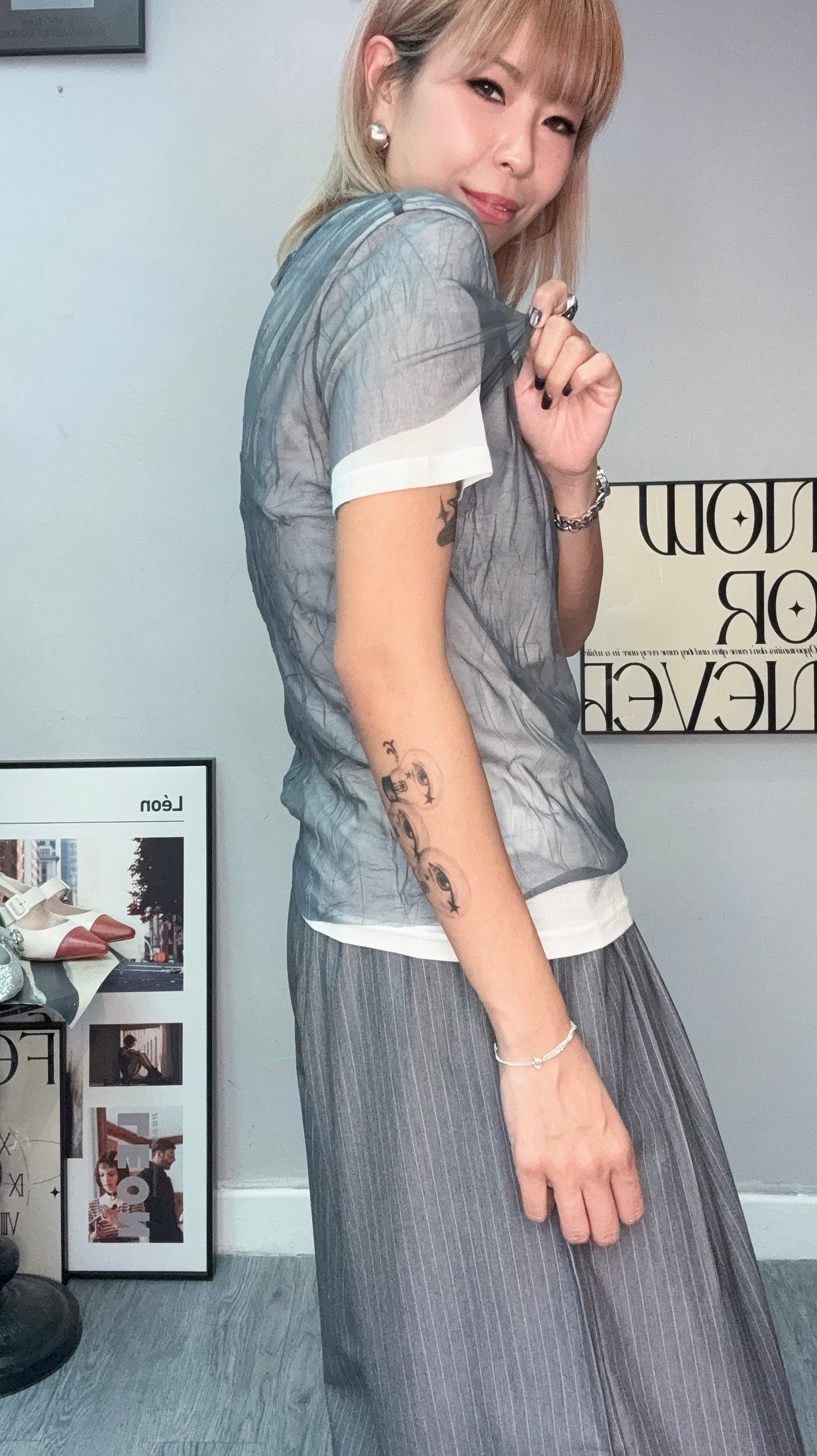 Fake two pieces mesh tee #00741