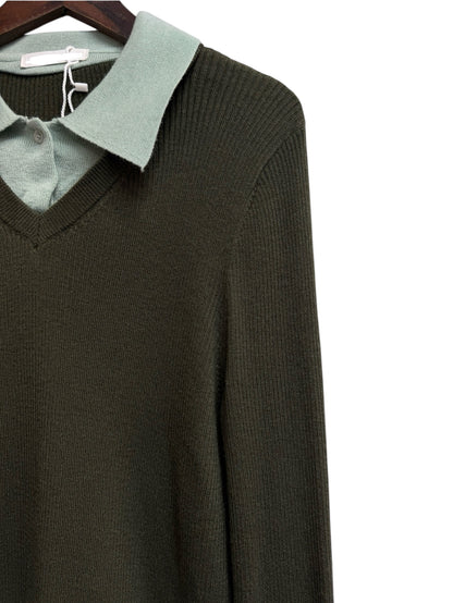 Fake two piece rib knit top