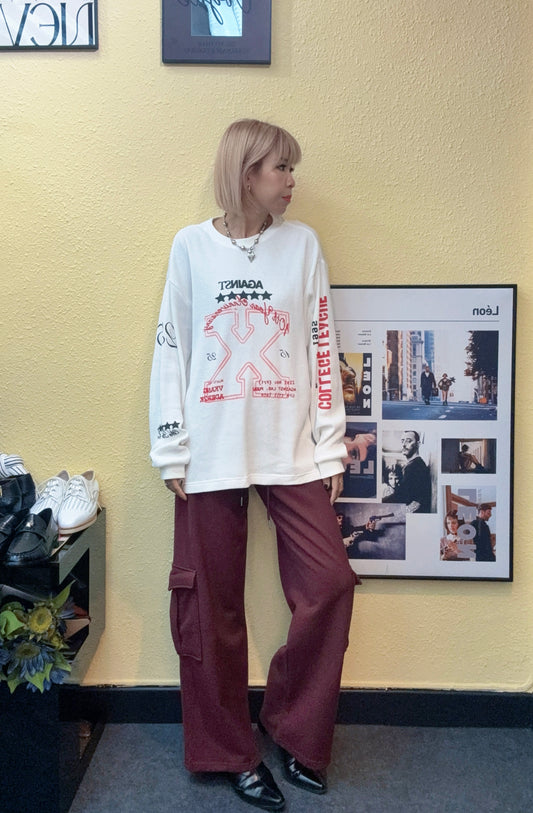 Waffle words printed loose tee #00870