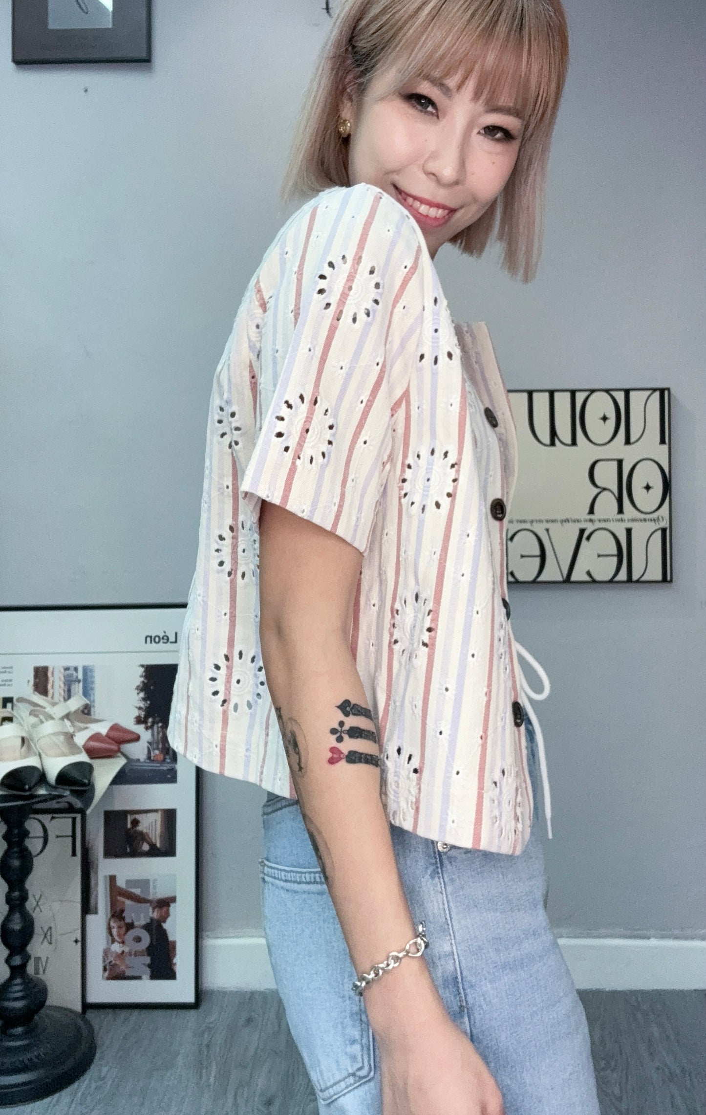 👍🏼Embroidery striped short sleeves outer #00579