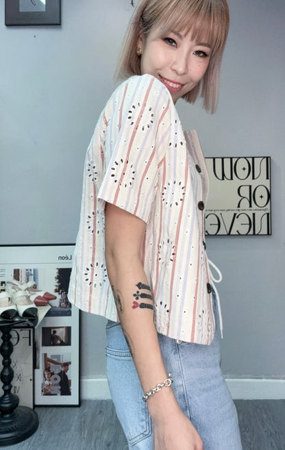 👍🏼Embroidery striped short sleeves outer #00579