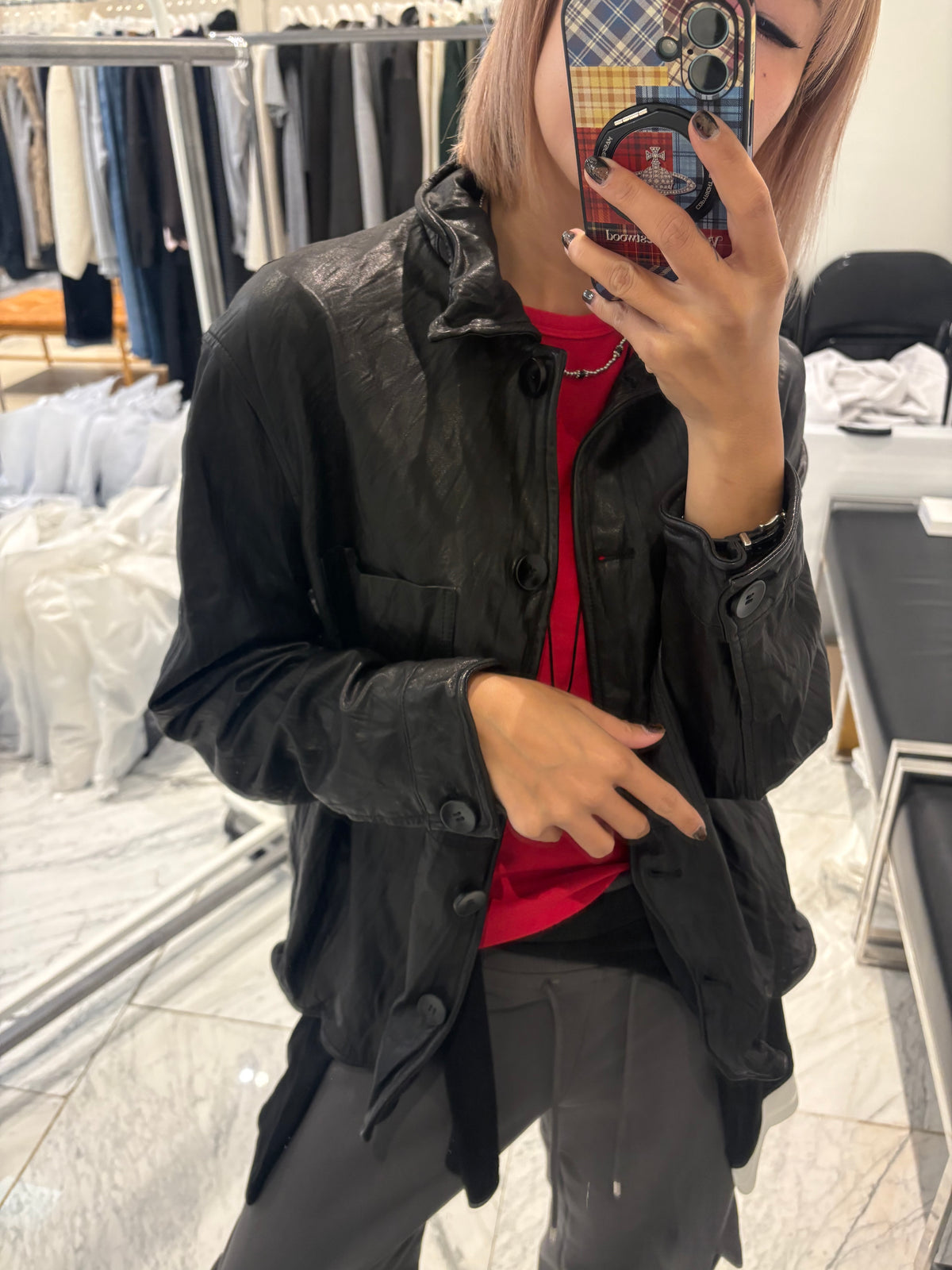 👍🏻Wire collar and hem lambskin leather jacket #00988