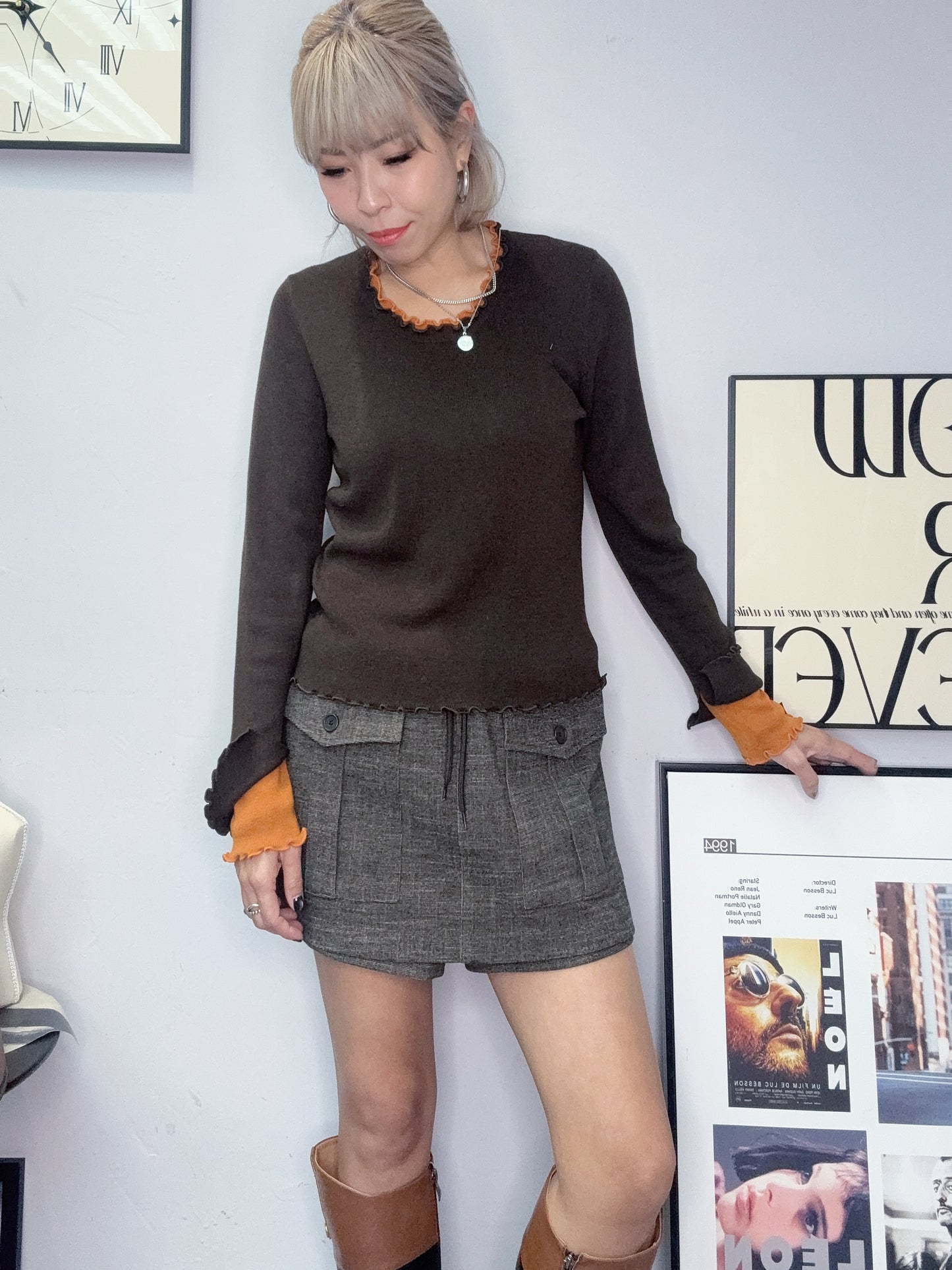 Double collar knit top #00083