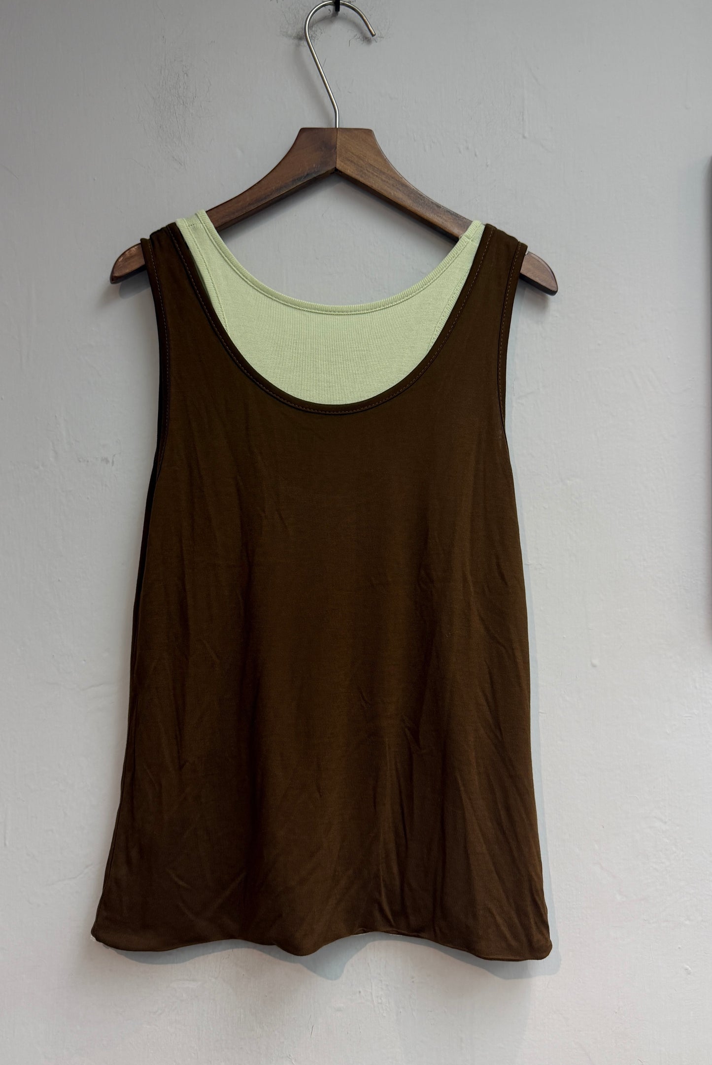 (-30%)Fake two pieces spandex tank