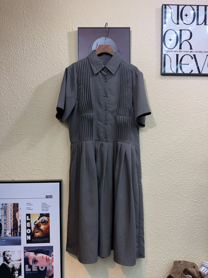 Front pleated short sleeves one piece #01035