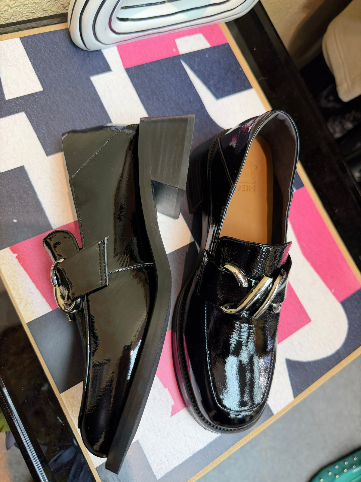 Chain patent leather loafers