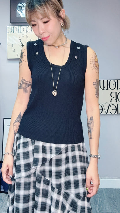 Front buttons rib knit vest top #00456