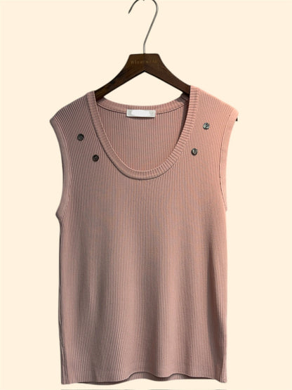 Front buttons rib knit vest top #00456