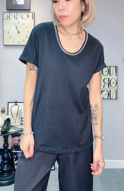 Silver round collar tee #00455