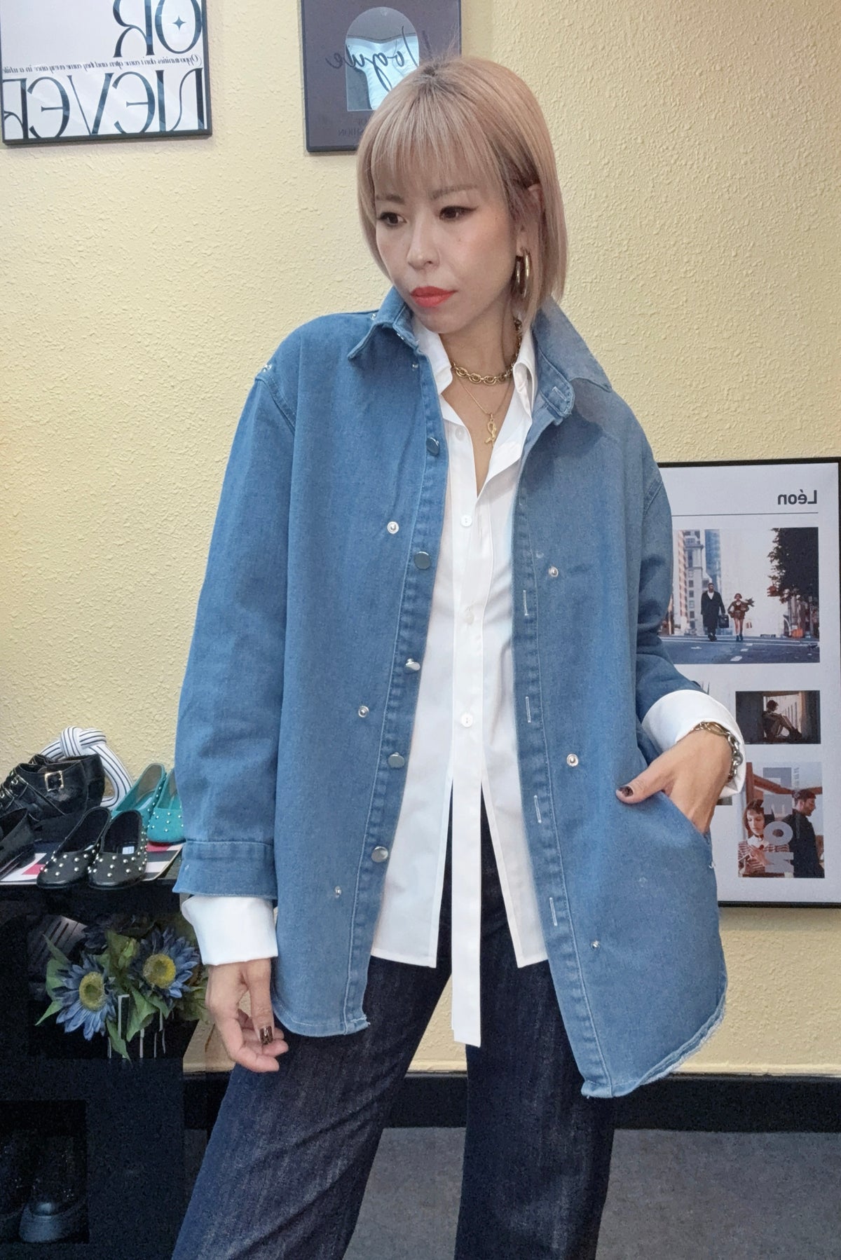 Shirt collar fake two pieces jacket #00974