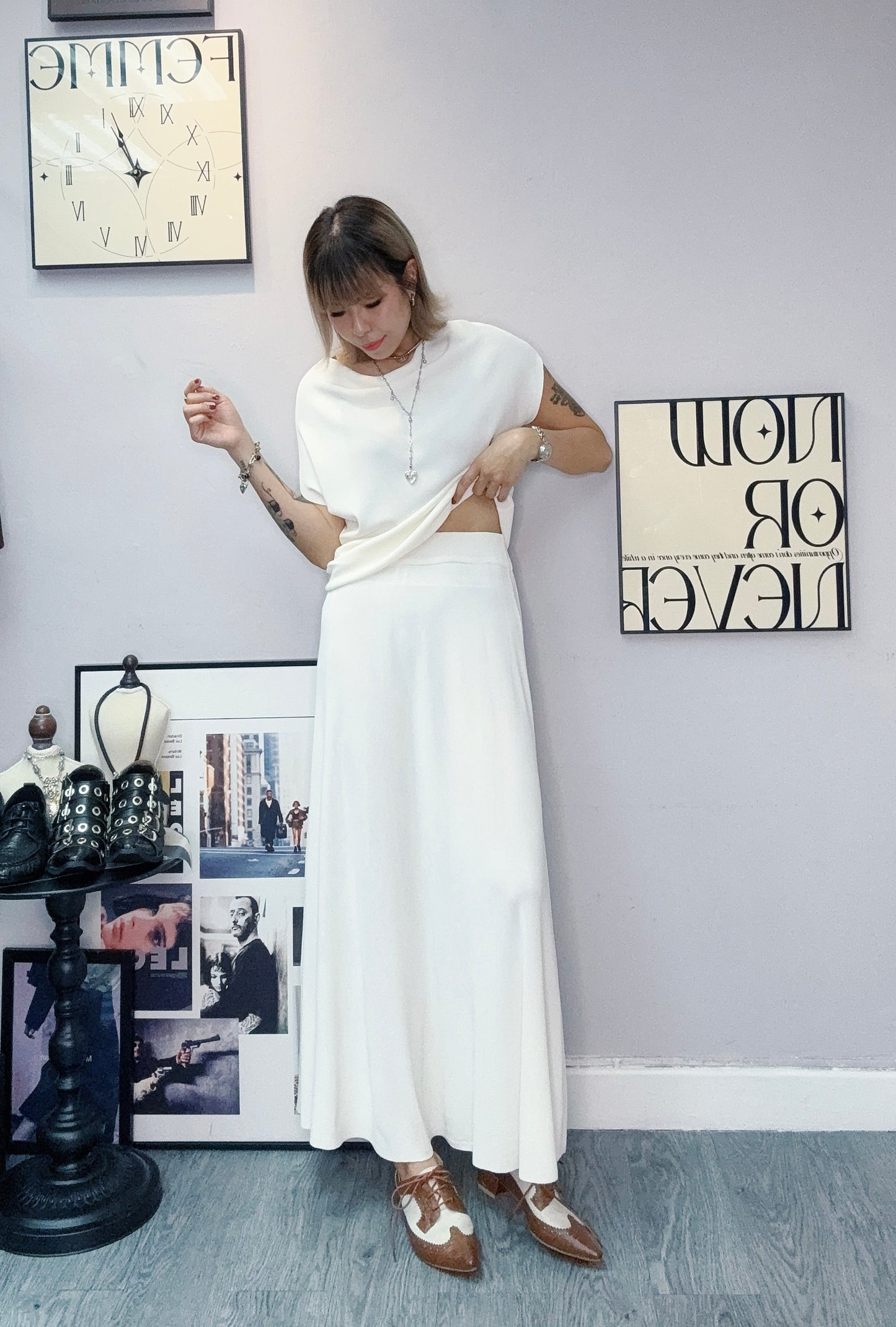 (🏷️-30%）Cowl neck knit top X skirt set #00450
