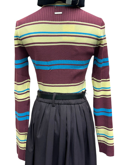 Striped fine knit cardigan