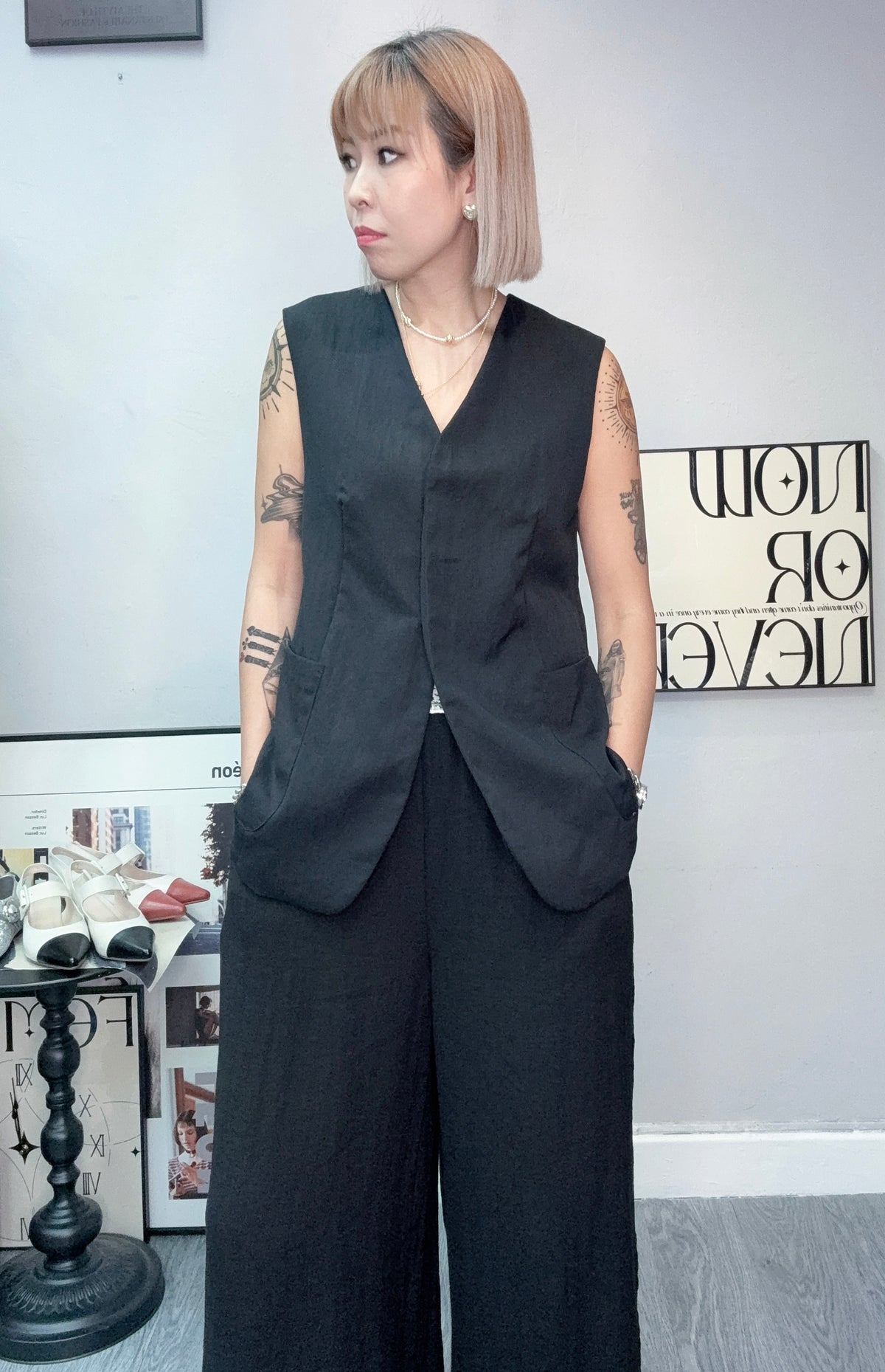 (-20%)V neck side pocket vest outer #00565